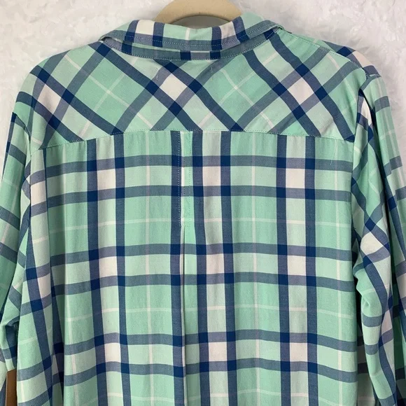 Billy T Lyocell Green & Blue Plaid Relaxed Flannel Sz Large - Picture 8 of 15